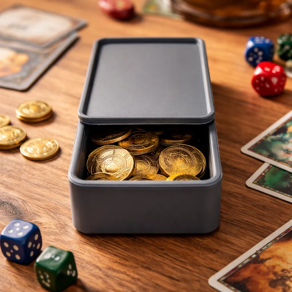 Caja Guarda-Recursos “Cierre Seguro” (10×6×3 cm) - componentes del juego de mesa