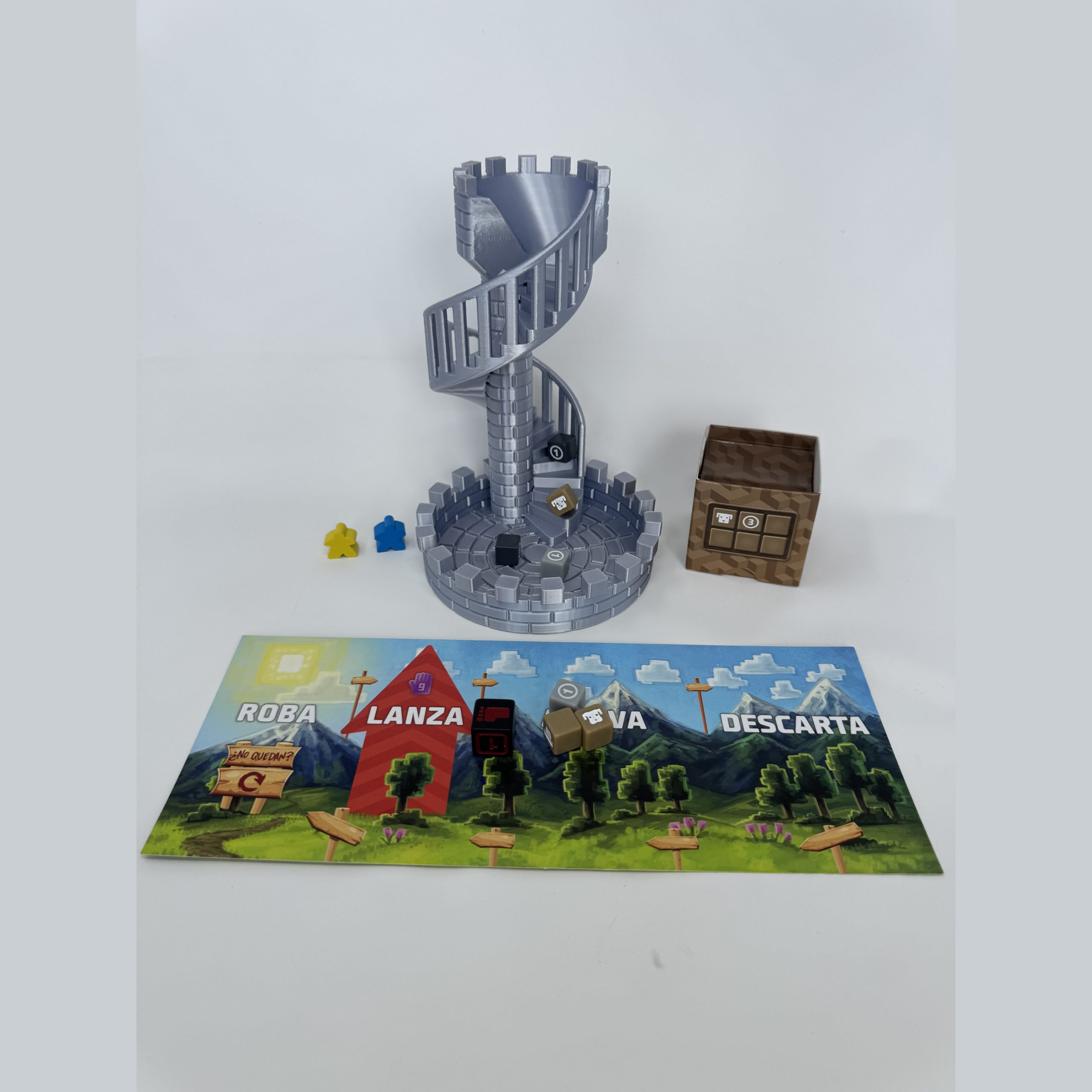 Torre de Dados Escalera Plateada - componentes del juego de mesa