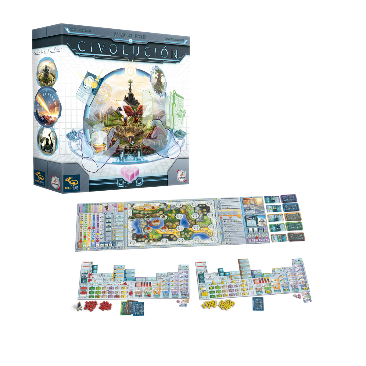 Civolución + Paquete de expansión (Español) - juego desplegado en la mesa
