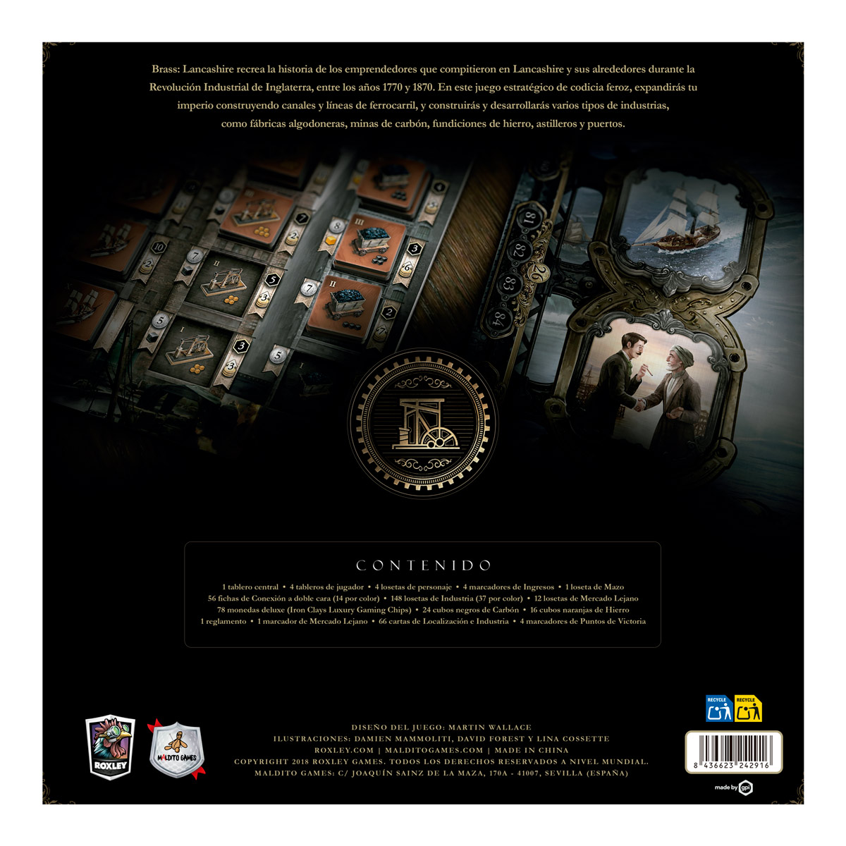 Brass Lancashire Deluxe (Español) - componentes del juego de mesa