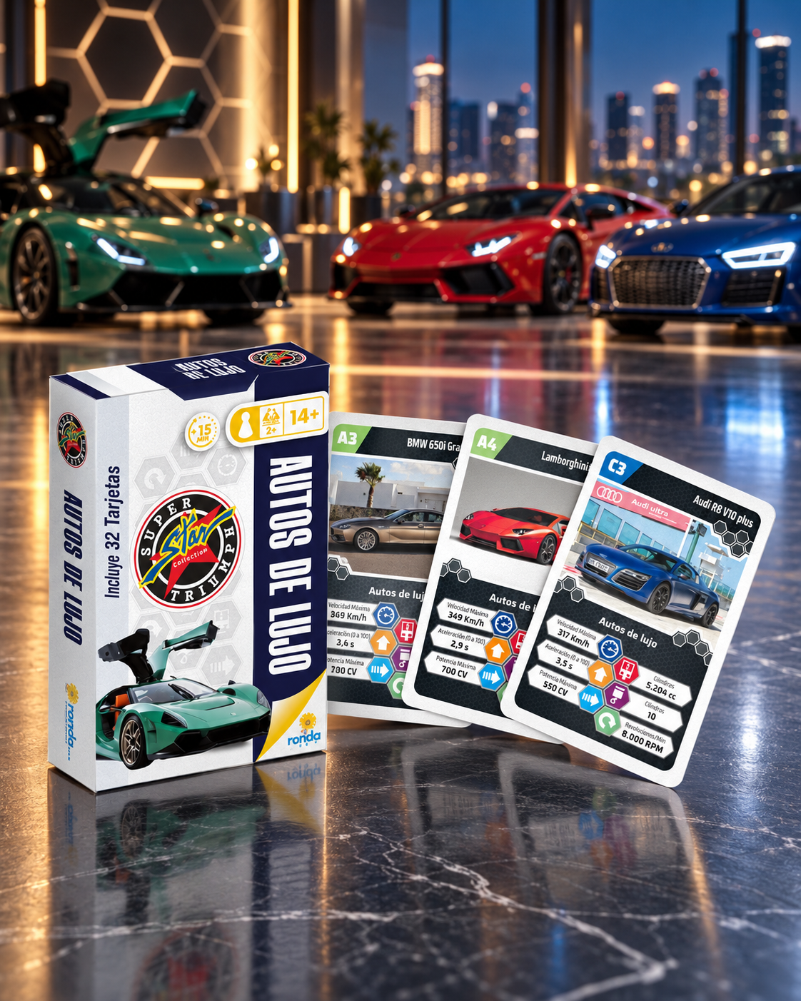 Super Triumph Autos de Lujo (Español) - componentes del juego de mesa