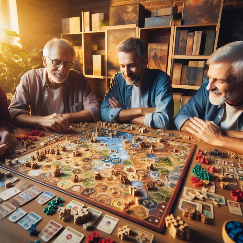 Mesa de comedor completamente llena con un despliegue épico de un juego de mesa complejo y miniaturas